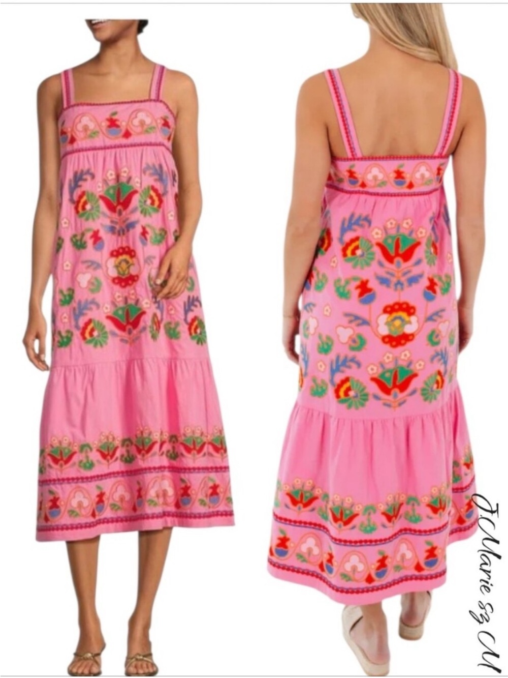J Marie Landon Embroidered Midi Dress